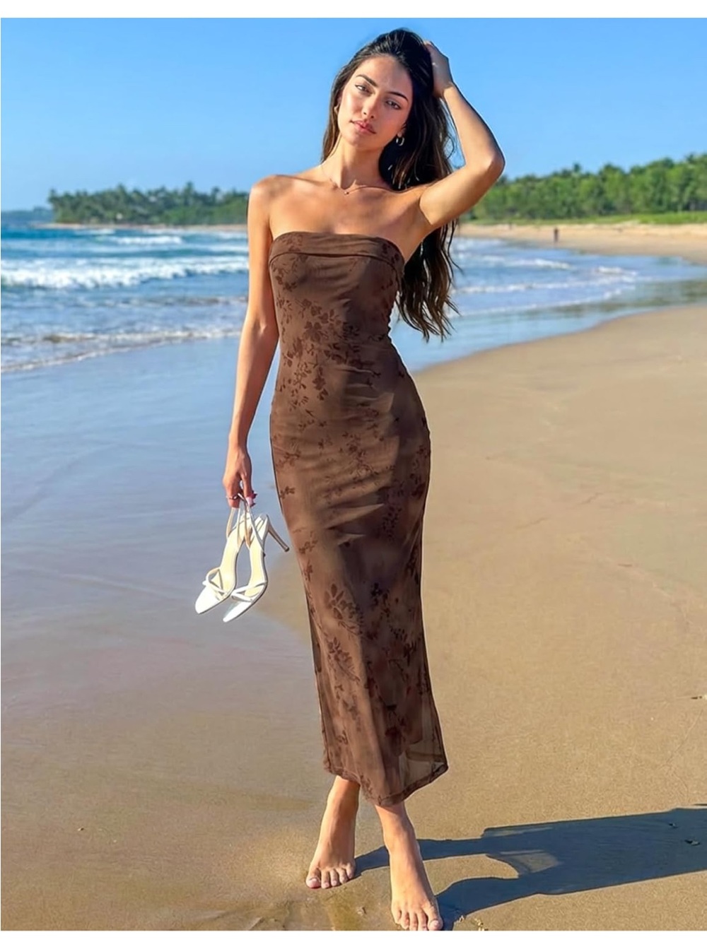 Strapless Brown Floral Slip Dress
